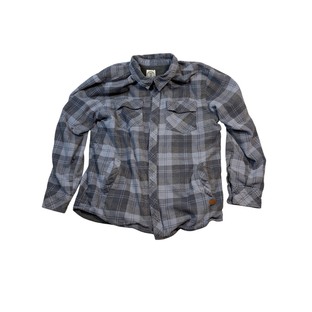 Voyager Mens Thermal Lined Plaid Flannel Shirt Jacket Large Blue Gray